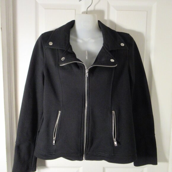 Style & Co Knit Motorcycle Moto Jacket Black, Long Sleeve Zippers Soft, Small - Picture 13 of 15